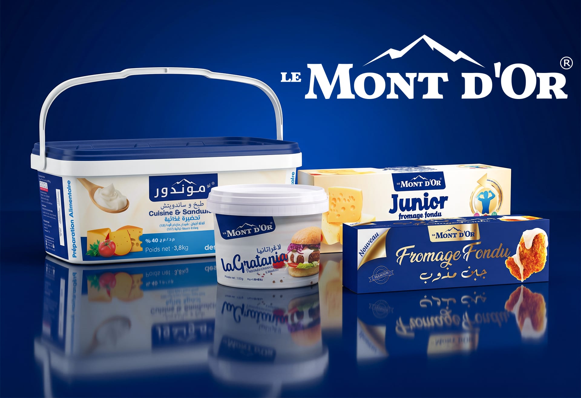 La gamme de produits Le Mont d'Or — fromages fondus, préparations et conserves