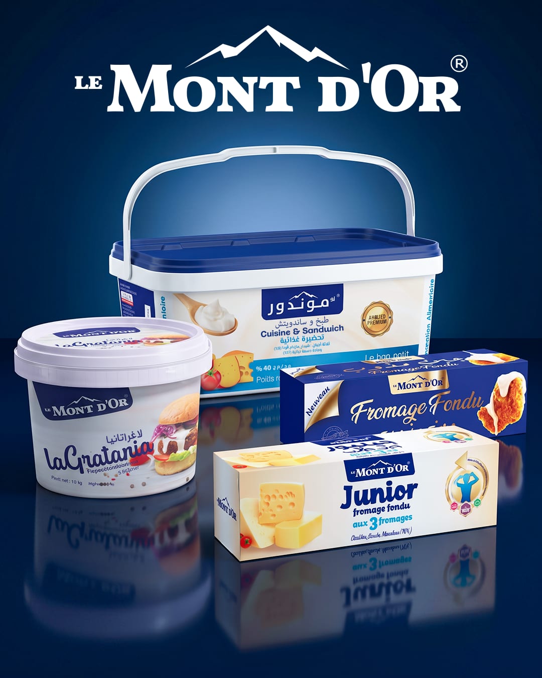 La gamme de produits Le Mont d'Or — fromages fondus, préparations et conserves